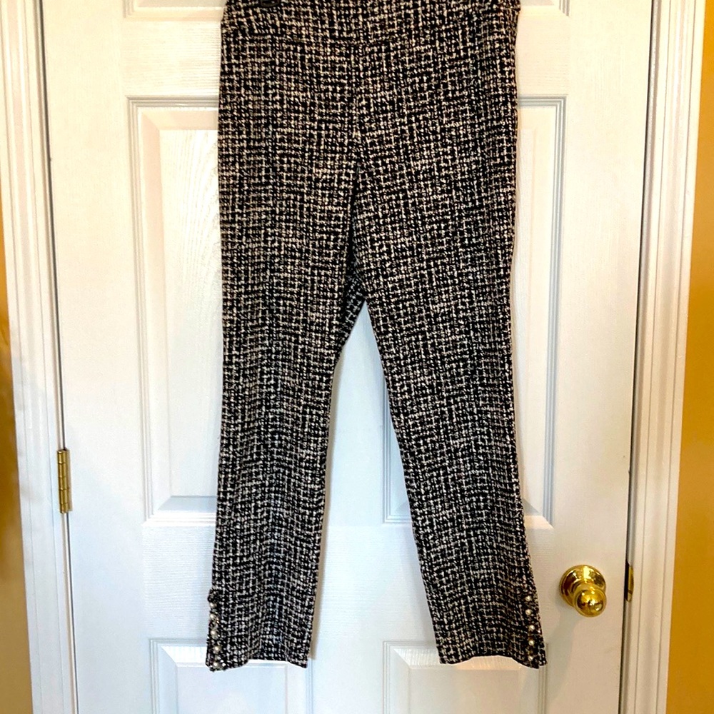 Up! Houndstooth Print Pants with ankle vent faux Pearl and Fringe Details Sz 12 - Picture 3 of 12